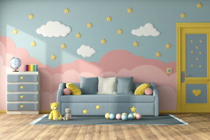 Colorful children room with sofa bed